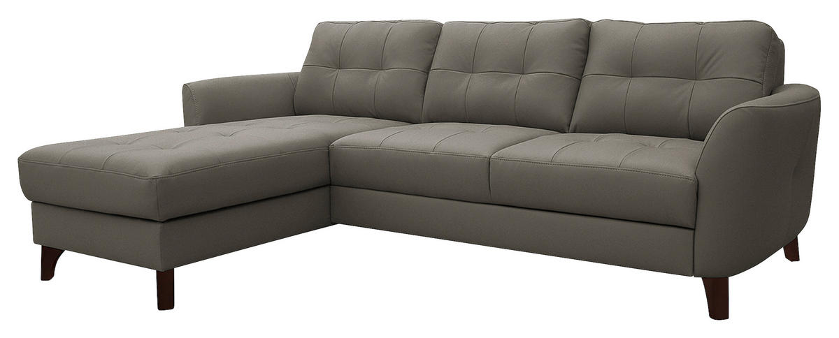 ECKSOFA in Lederlook Echtleder Schlammfarben  - Schlammfarben/Buchefarben, Design, Leder/Holz (238/168cm) - Livetastic