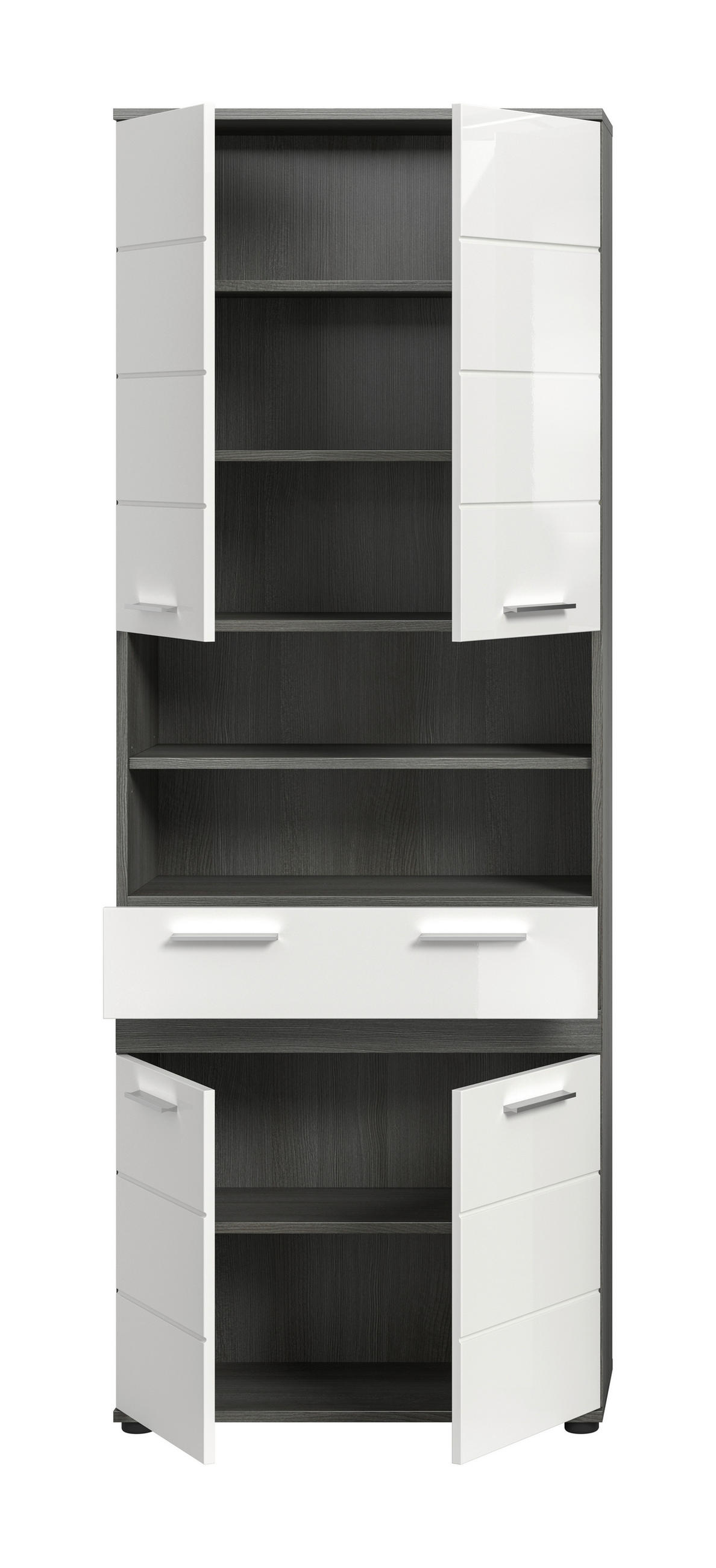 HOCHSCHRANK 70/191/31 cm  - Weiß Hochglanz/Silberfarben, Trend, Holzwerkstoff/Kunststoff (70/191/31cm) - MID.YOU