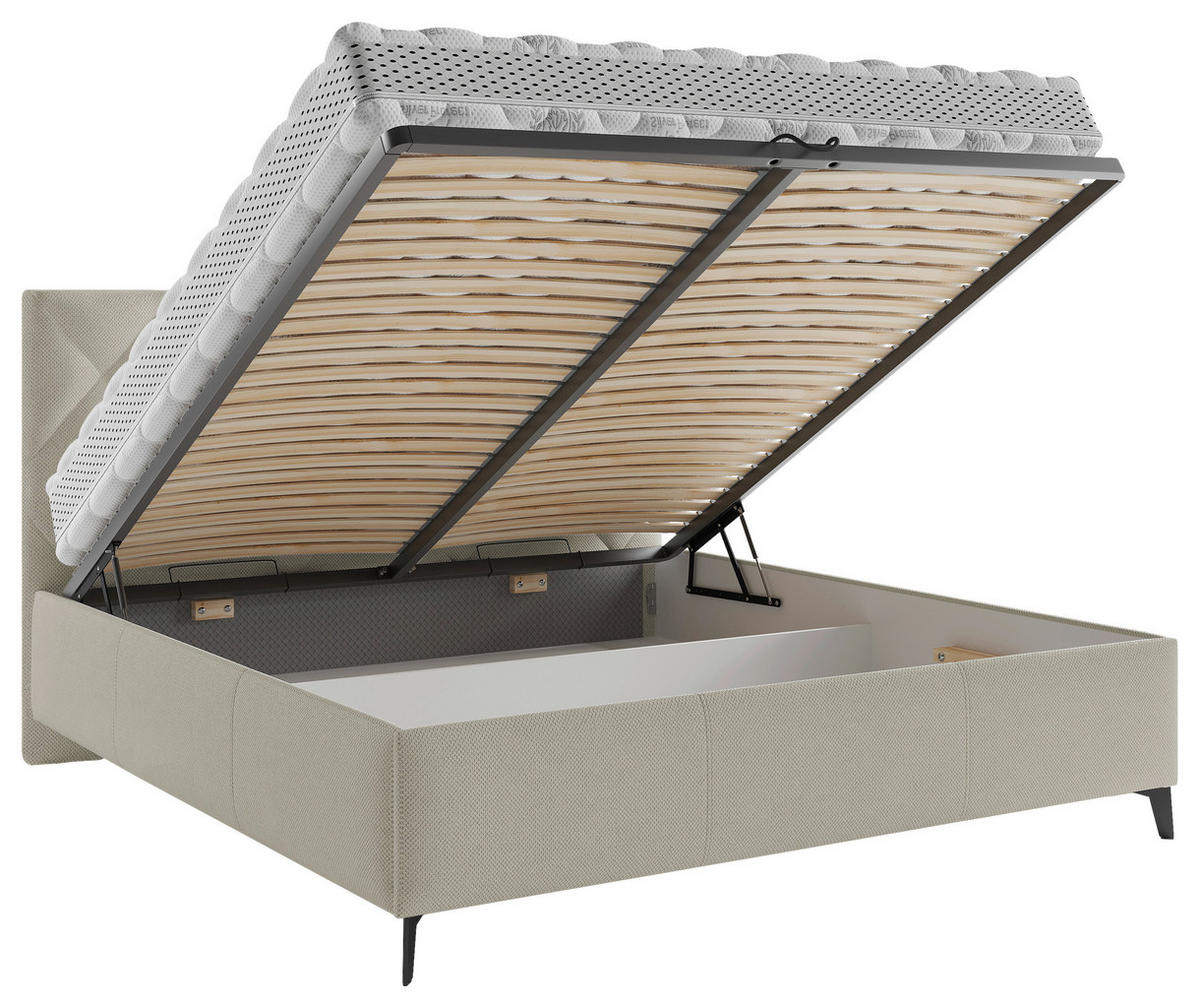POLSTERBETT gepolstertes Kopfteil, Lattenrost, Bettkasten 140/200 cm  in Taupe  - Taupe/Schwarz, MODERN, Holz/Textil (140/200cm) - Boxxx