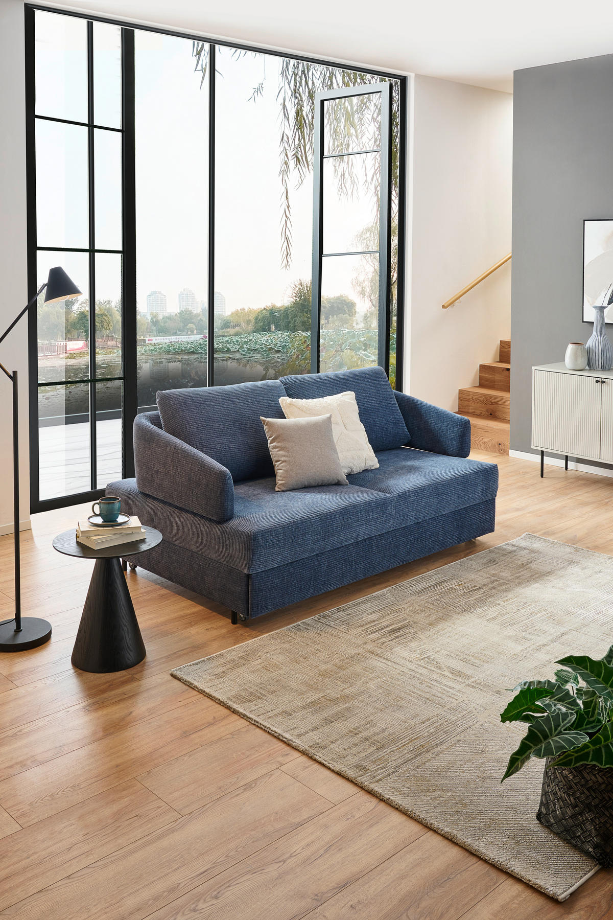 SCHLAFSOFA in Textil Blau  - Blau/Schwarz, Design, Textil/Metall (172/76-89/112-120cm) - Bali