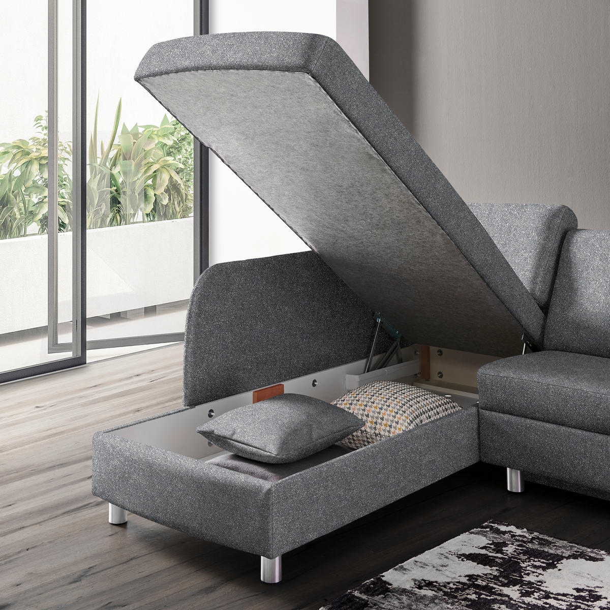 ECKSOFA  in Mikrovelours Grau  208/227 cm  - Alufarben/Grau, KONVENTIONELL, Textil/Metall (208/227cm) - Sedda