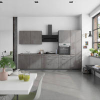 KÜCHENBLOCK Riva 330 cm  in Schieferfarben  - Schieferfarben/Edelstahlfarben, MODERN, Holzwerkstoff/Metall (330cm) - Nobilia
