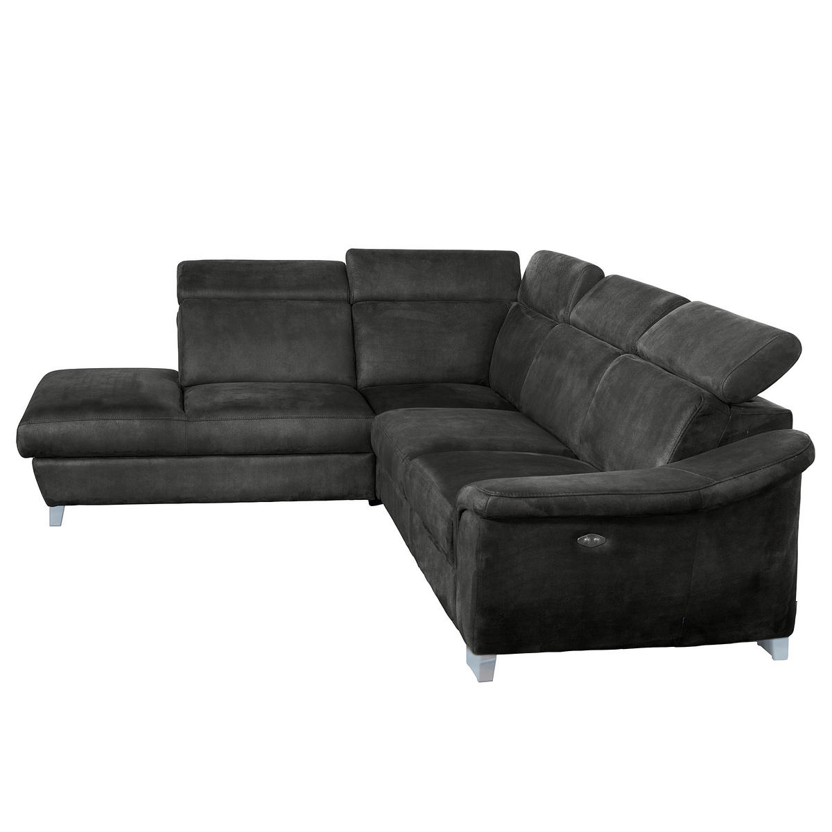 ECKSOFA Anthrazit Mikrofaser Rücken echt, Relaxfunktion, Kopfteilverstellung  - Chromfarben/Anthrazit, Design, Textil/Metall (238/276cm) - Livetastic