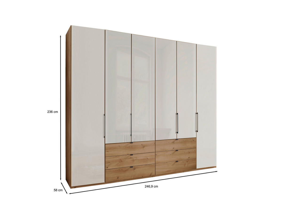 FALTTÜRENSCHRANK  in Champagner, Eiche Bianco  - Schieferfarben/Eiche Bianco, KONVENTIONELL, Glas/Holzwerkstoff (250/236/58cm) - Dieter Knoll