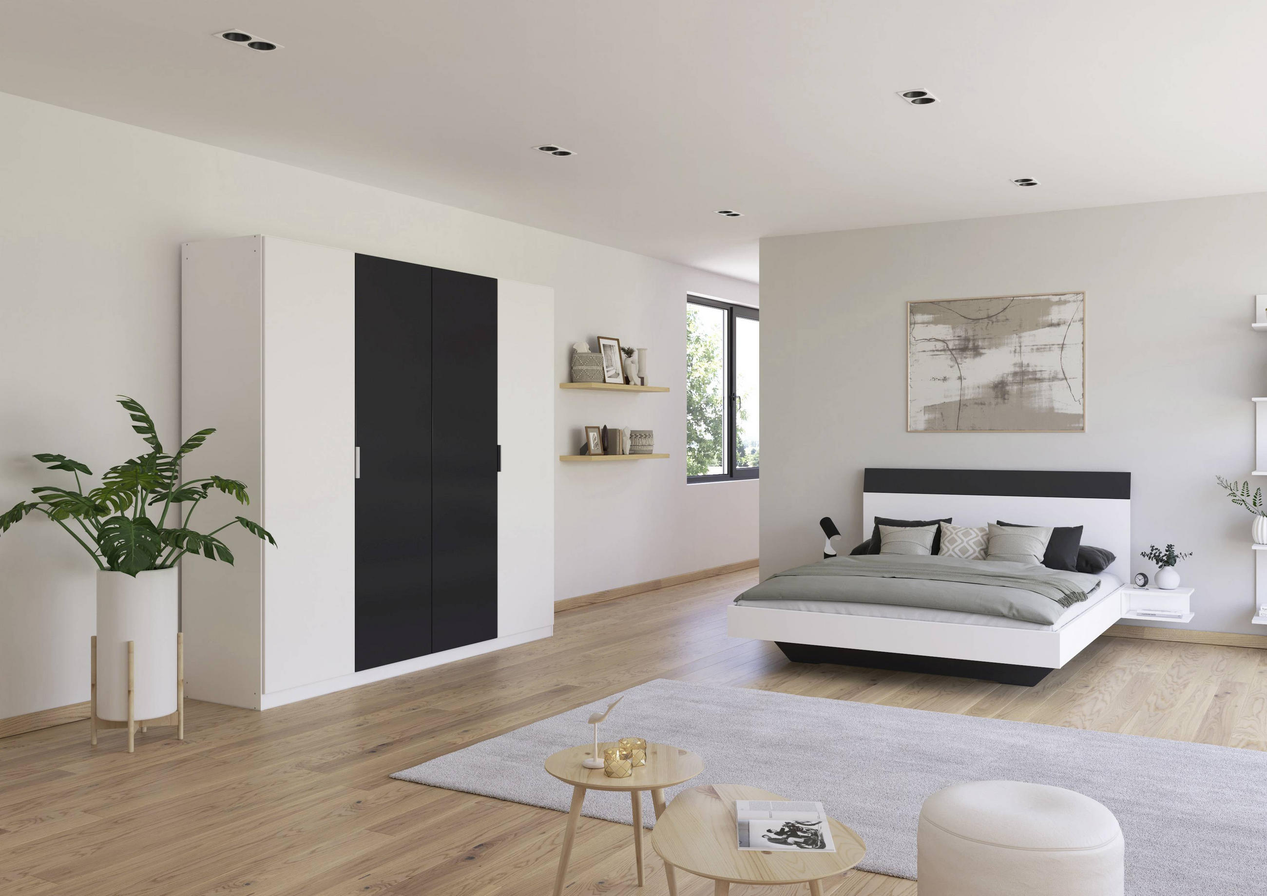 SCHLAFZIMMER in Weiss, Dunkelgrau - Weiss/Dunkelgrau, Design, Holzwerkstoff (180/200cm) - Boxxx
