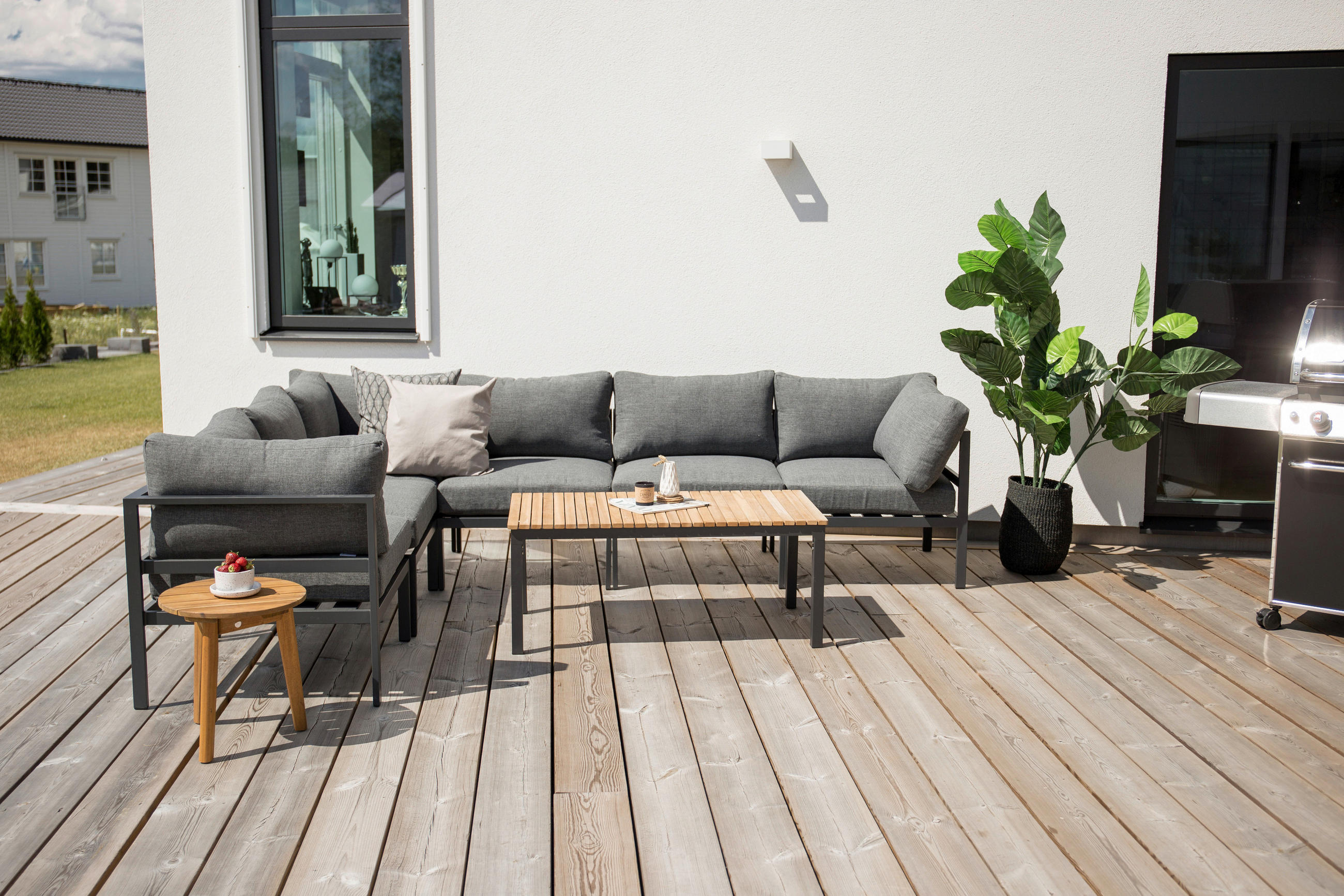 LOUNGEBORD  - teakfärg/svart, Klassisk, metall/trä (110/60/45cm) - Gardenson