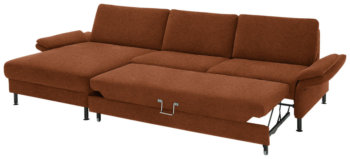 ECKSOFA Chenille, Flachgewebe Rostfarben  - Rostfarben/Schwarz, Design, Textil/Metall (175/316cm) - Dieter Knoll