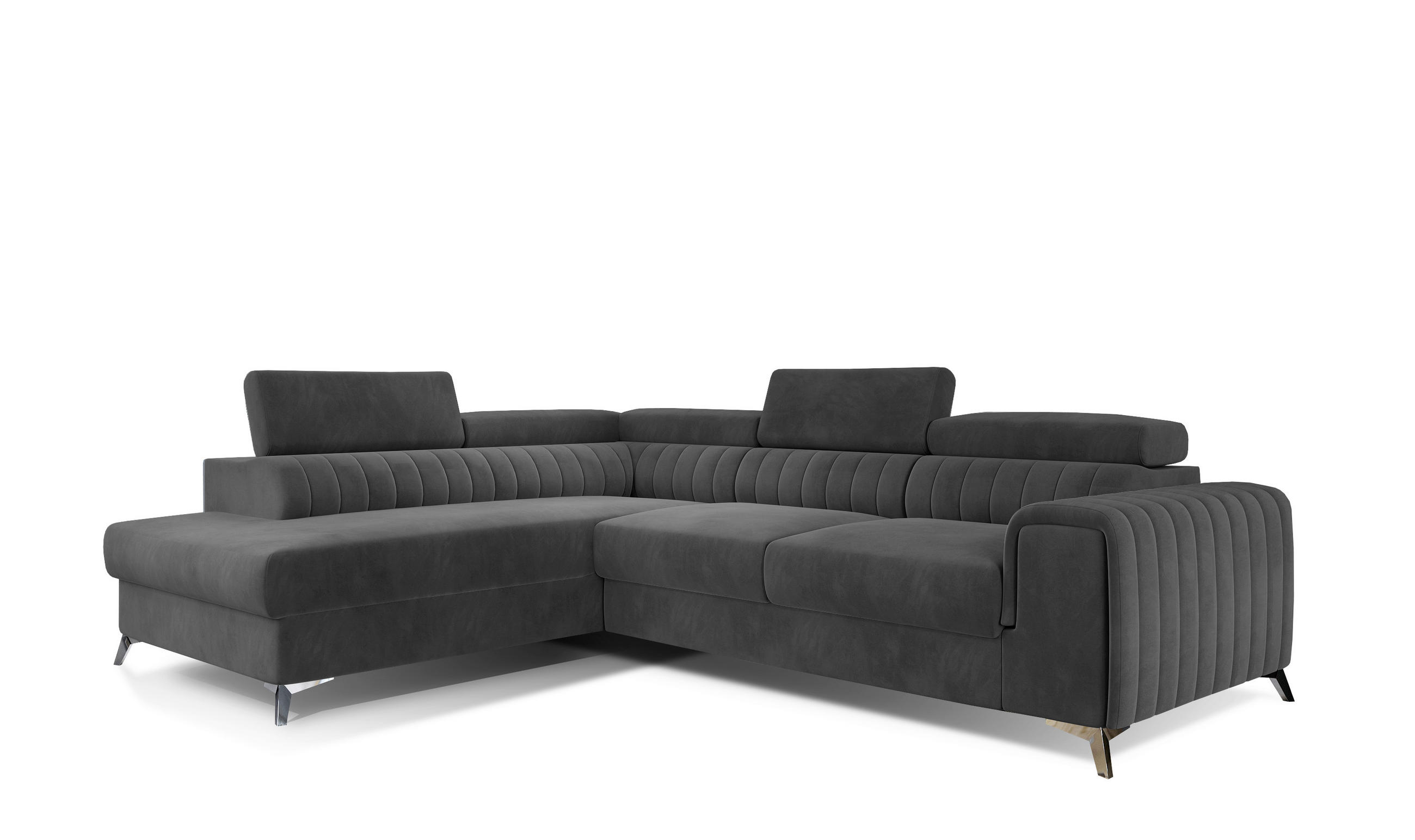 ECKSOFA in Samt Anthrazit  205/278 cm  - Anthrazit/Silberfarben, Design, Textil/Metall (205/278cm) - MID.YOU