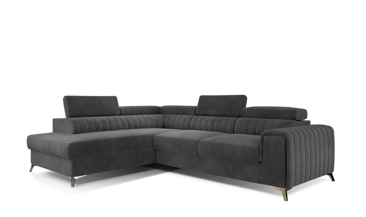 ECKSOFA Anthrazit Samt  - Anthrazit/Silberfarben, Design, Textil/Metall (205/278cm) - MID.YOU