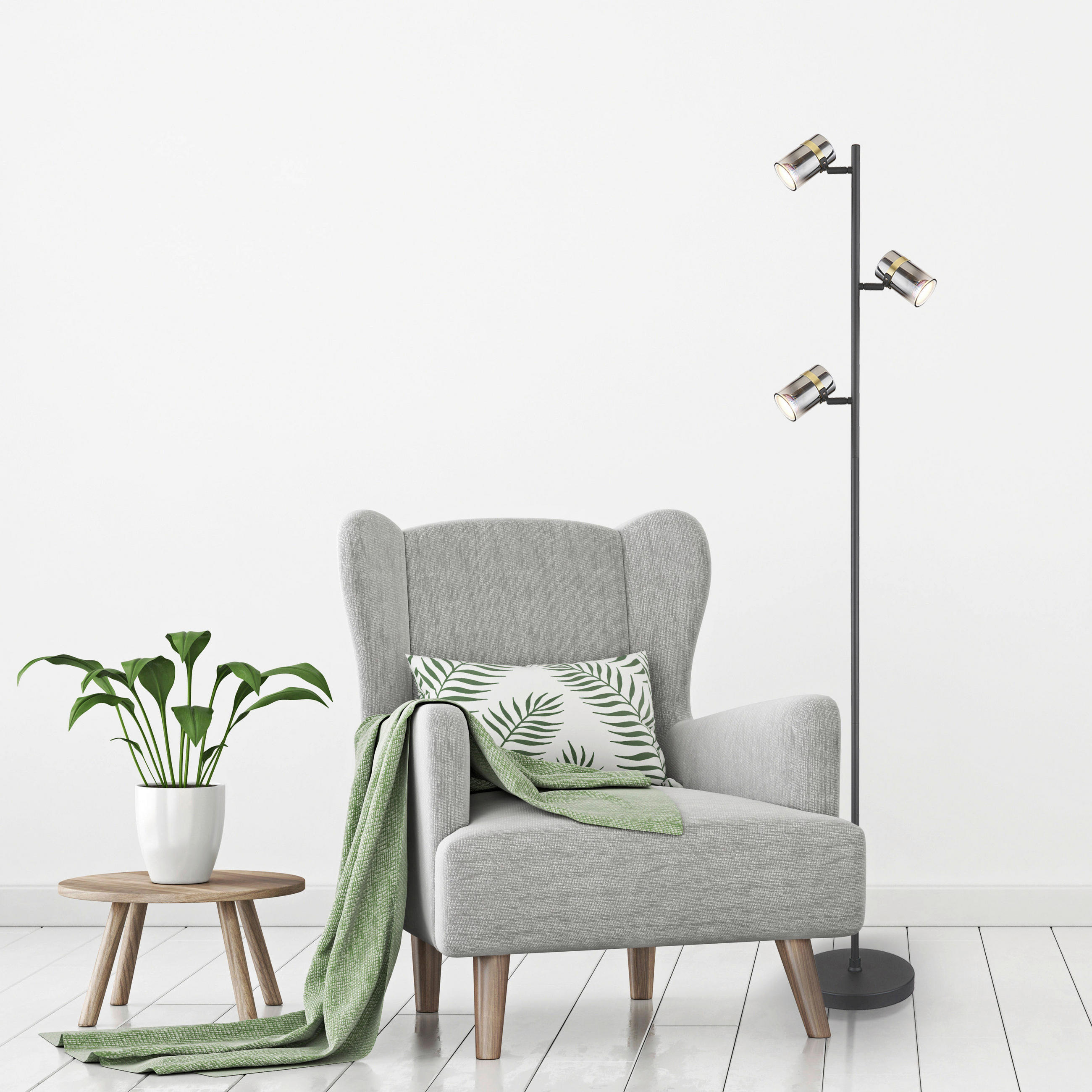 GOLVLAMPA 23/154 cm    - mässingsfärgad/svart, Design, metall/glas (23/154cm) - Globo