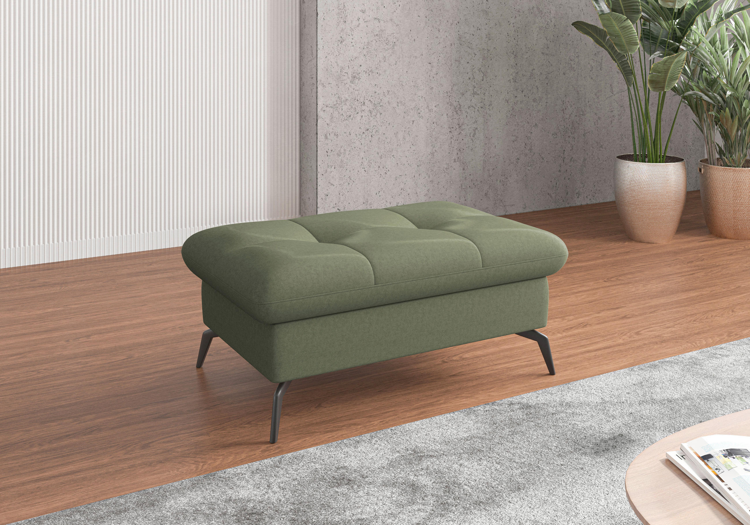 HOCKER Flachgewebe Olivgrün  - Schwarz/Olivgrün, KONVENTIONELL, Textil/Metall (102/47/69cm) - Sit & More