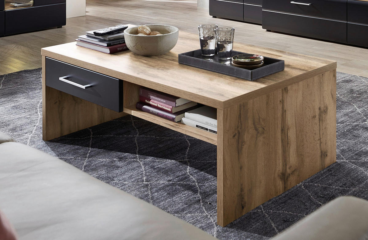 KLUBSKA MIZA, 110/40/64 cm črna, stari hrast  - stari hrast/barve kroma, Moderno, kovina/leseni material (110/40/64cm) - Hom`in