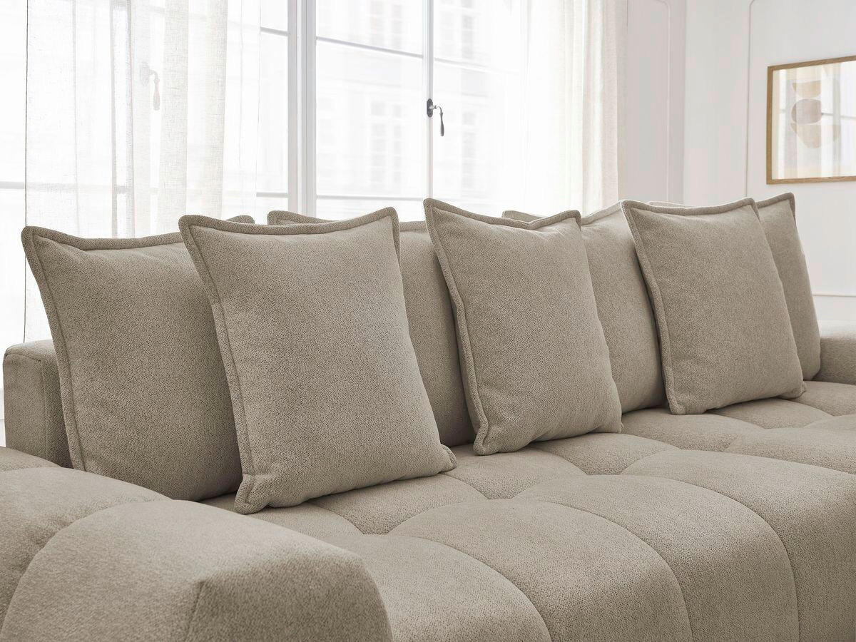 ECKSCHLAFSOFA EVEREST  mit Rücken echt, Armteil links, Armteil rechts Flachgewebe Taupe  - Taupe/Schwarz, MODERN, Kunststoff/Textil (318/180cm) - Livetastic