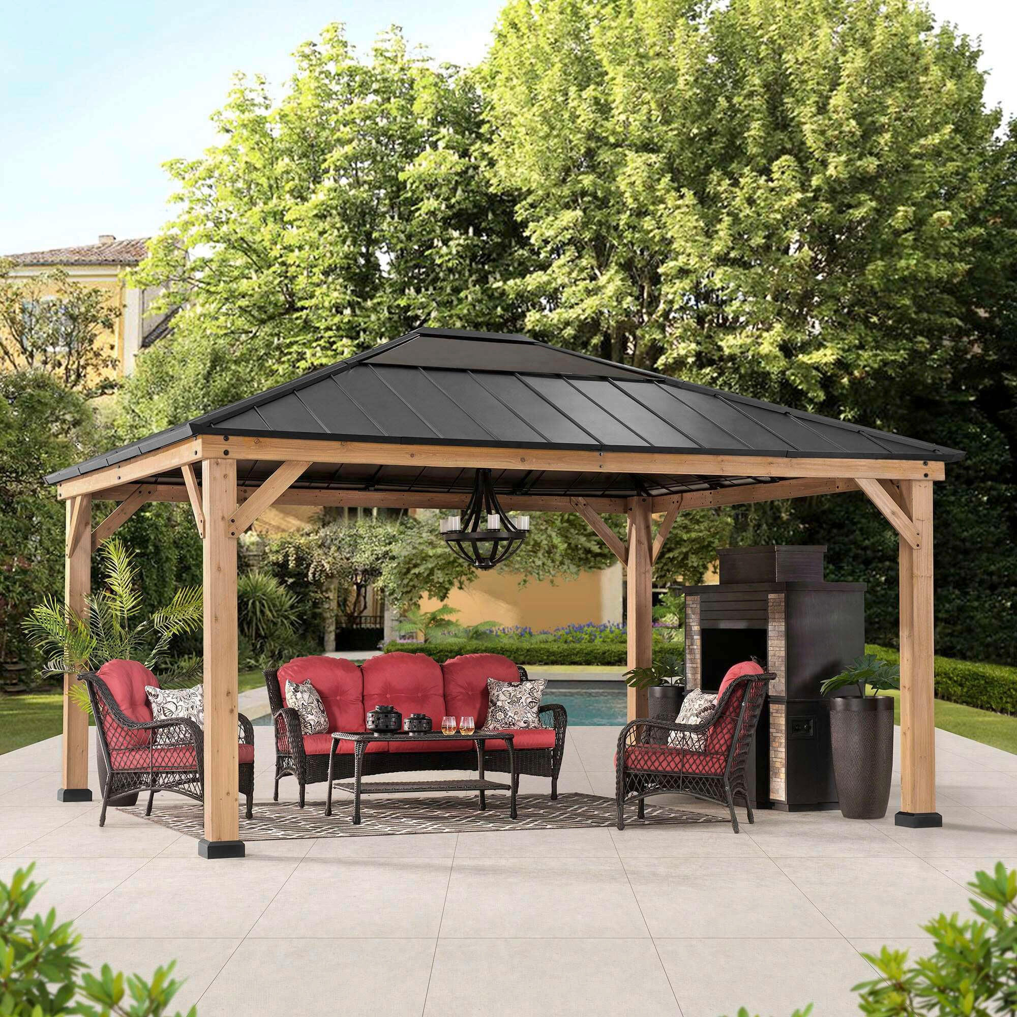 PAVILLON 452/393/287 cm  - Anthrazit/Lärchefarben, Basics, Holz/Kunststoff (452/393/287cm) - Modante