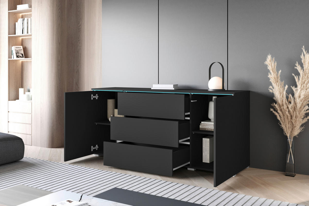 SIDEBOARD Vera  in 150/67,9/39,5 cm  - Schwarz/Graphitfarben, Basics, Holzwerkstoff/Kunststoff (150/67,9/39,5cm) - P & B