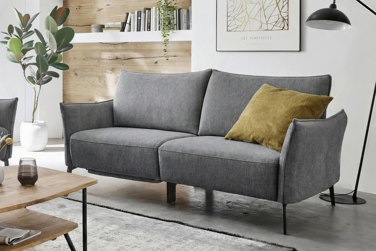 3-SITZER-SOFA Chenille Dunkelgrau  - Dunkelgrau/Schwarz, Konventionell, Textil/Metall (184/90/92cm) - Elegando