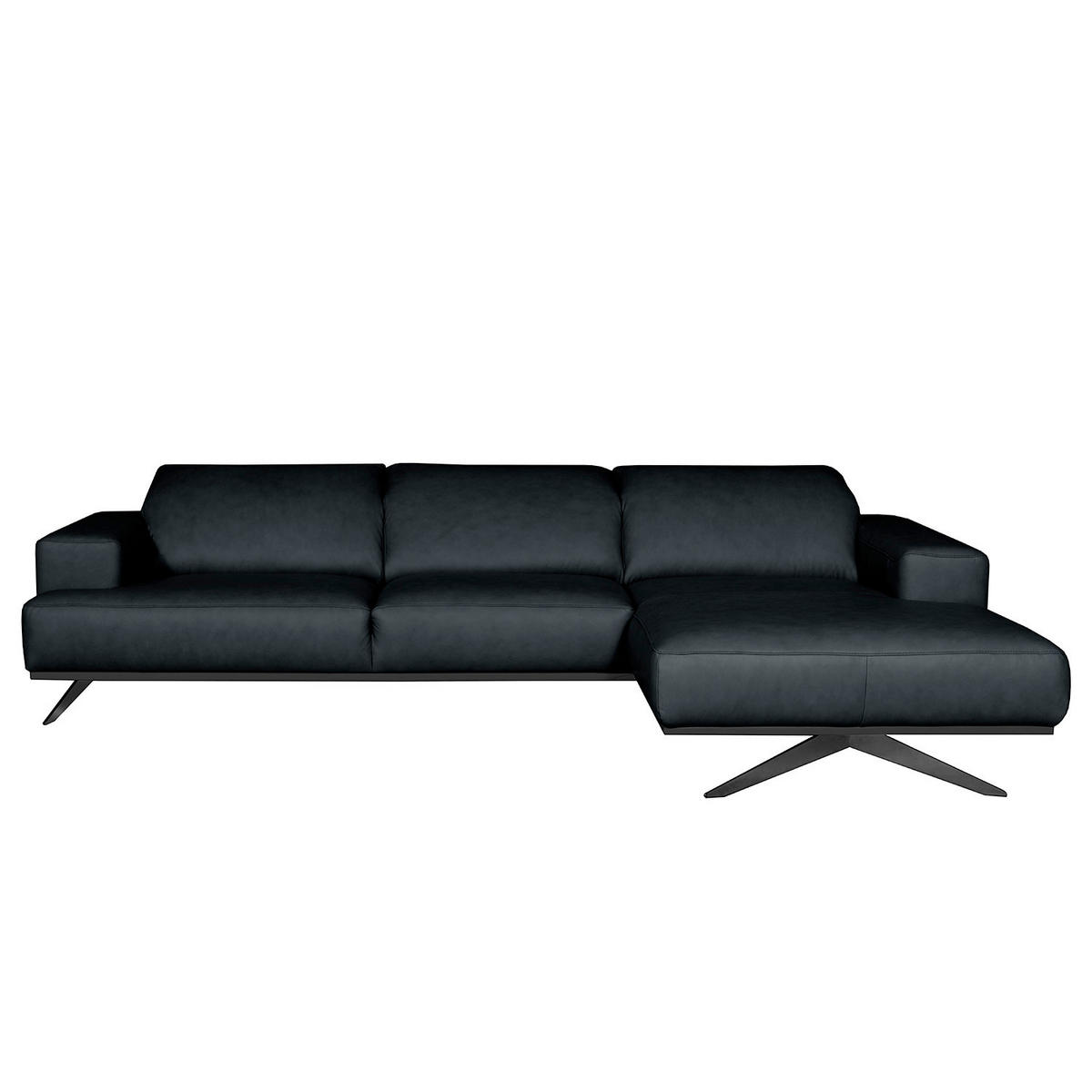 ECKSOFA  in Echtleder Blau  295/187 cm  - Blau/Schwarz, Design, Leder/Metall (295/187cm) - Livetastic
