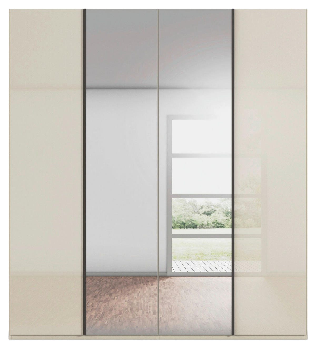 DREHTÜRENSCHRANK 201/235/61 cm,  in Champagner, 4-türig  - Champagner/Graphitfarben, Basics, Glas/Holzwerkstoff (201/235/61cm) - Novel