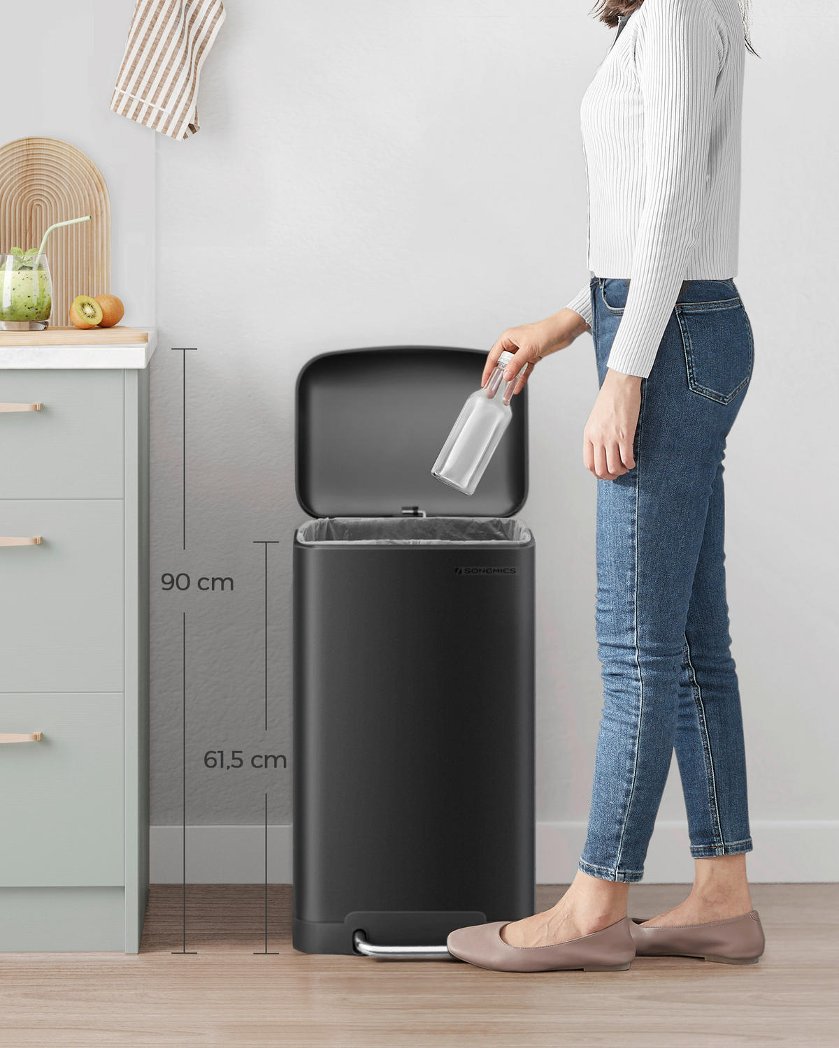 ABFALLSAMMLER 30 l  Metall, Kunststoff  - Schwarz, Basics, Kunststoff/Metall (34,5/61,5/32,5cm)