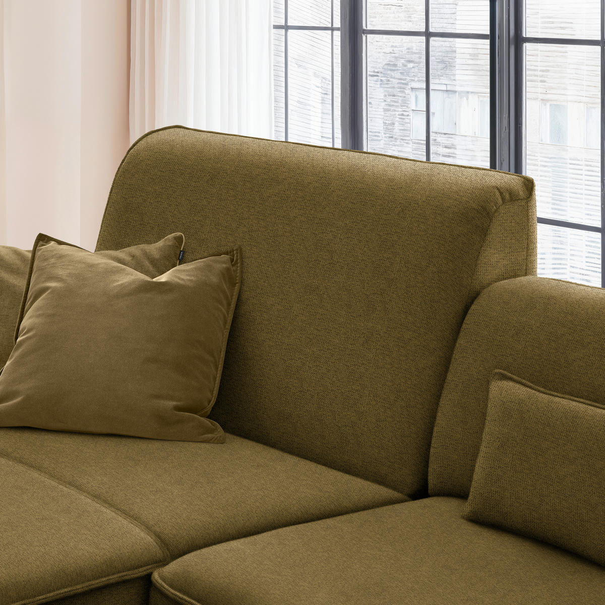 ECKSOFA in Flachgewebe Khaki  - Khaki/Schwarz, Design, Textil/Metall (190/285cm) - Johann Jakob
