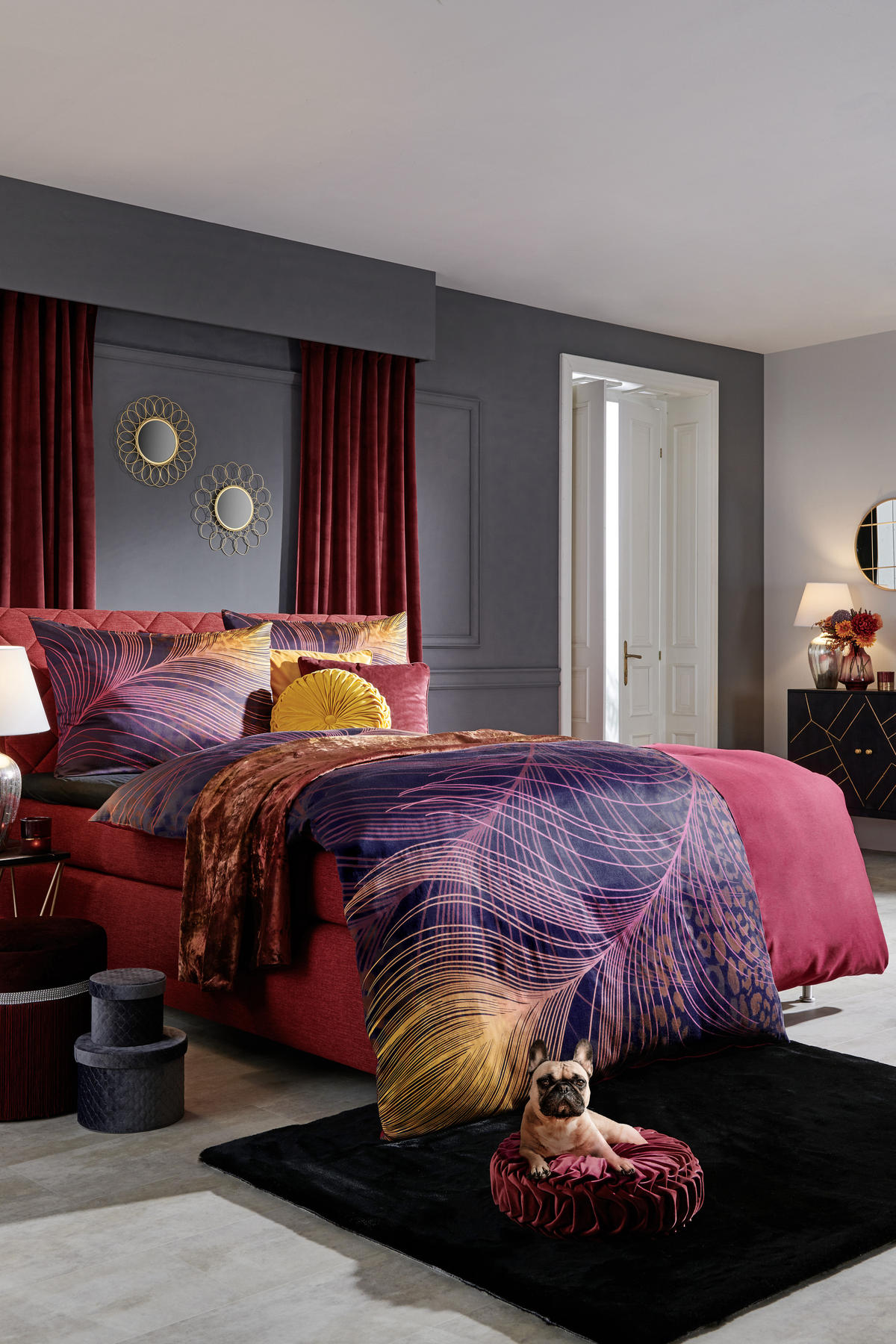 BOXSPRINGBETT 160/200 cm  Rot  - Rot/Alufarben, Konventionell, Textil/Metall (160/200cm) - Dieter Knoll