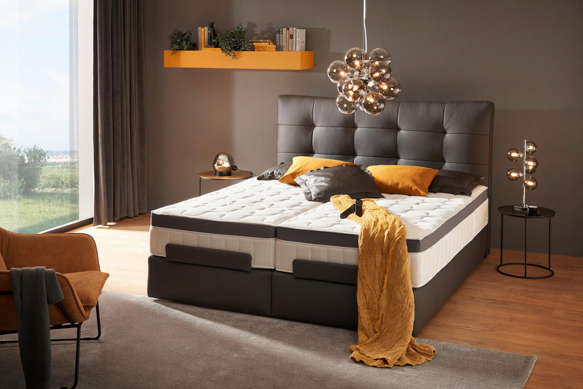 BOXSPRINGBETT 180/200 cm  in Anthrazit  - Anthrazit/Schwarz, Design, Leder/Holz (180/200cm) - Novel