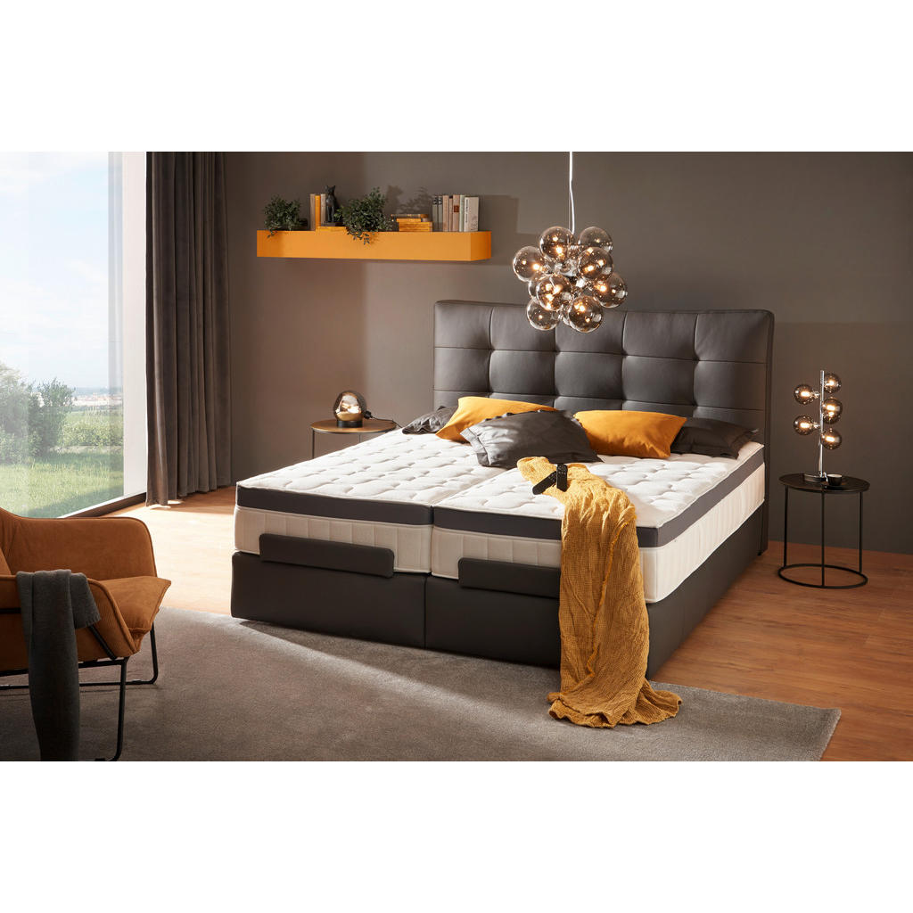 Thumbnail - Novel Boxspringbett, Anthrazit, Textil, Echtleder, Rindleder, H2 + H3, 7-Zonen, Höhe ca. 27 cm, 180x200 cm, DIN EN ISO 1...