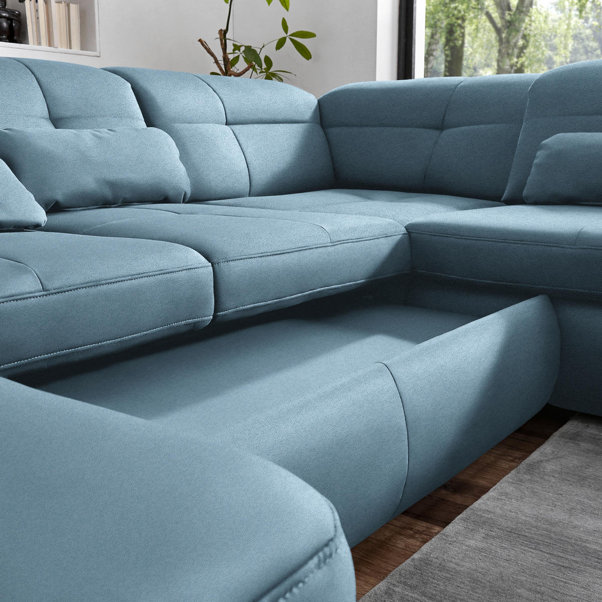 WOHNLANDSCHAFT Mikrofaser Hellblau  - Chromfarben/Hellblau, Design, Textil (195/371/260cm) - Beldomo Style