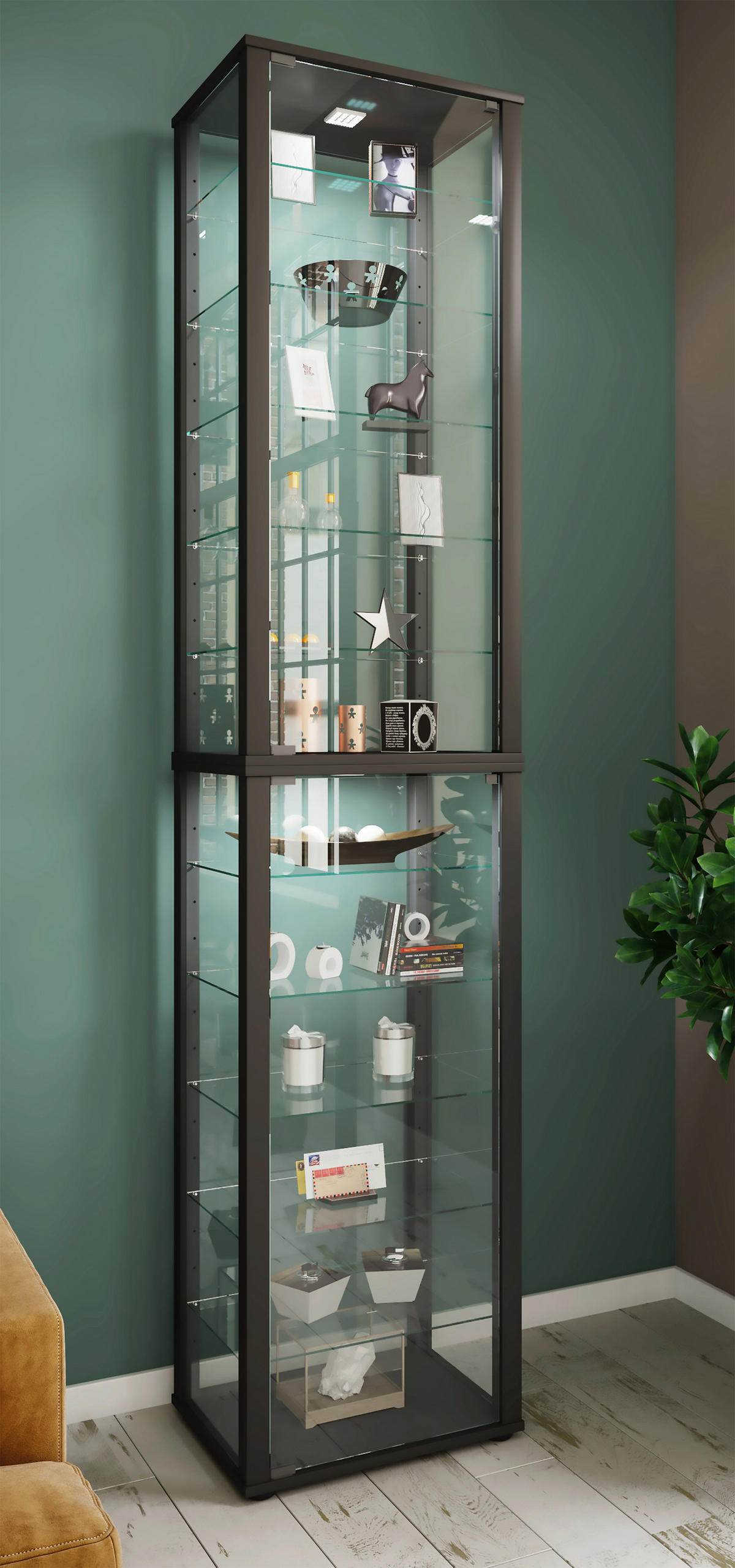 VITRINE in Schwarz  - Schwarz, Modern, Glas/Holzwerkstoff (50/227/38cm) - MID.YOU