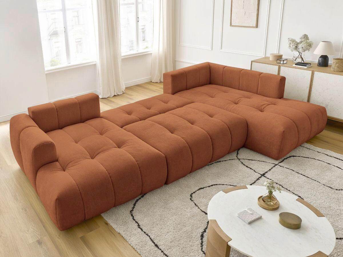 WOHNLANDSCHAFT  FUJI  Orange Leinenoptik  - Schwarz/Orange, MODERN, Kunststoff/Textil (160/377/204cm)