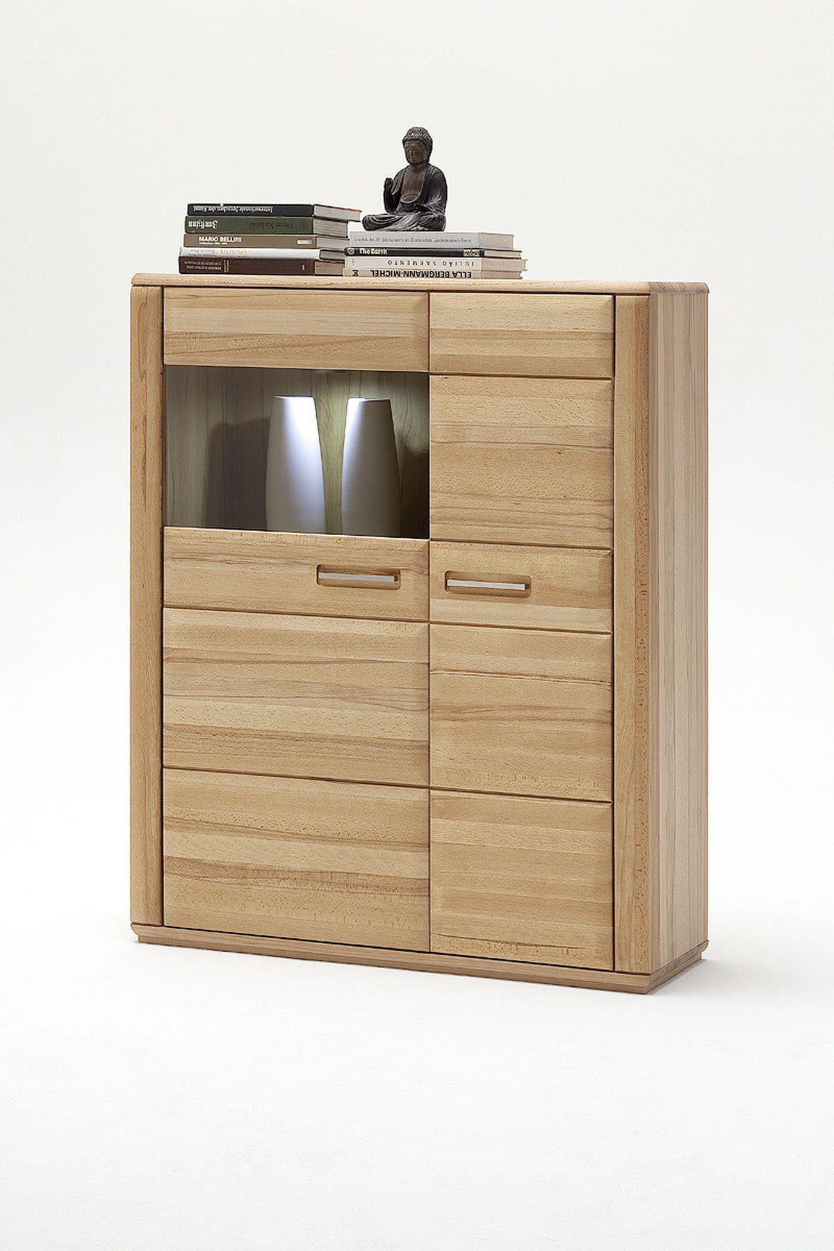 WOHNWAND La Paz  in Buchefarben  357/209/51 cm  - Buchefarben/Silberfarben, Design, Glas/Holz (357/209/51cm) - Livetastic
