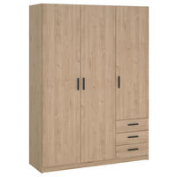 KLEIDERSCHRANK 147/200/49,8 cm,  in Eichefarben, 3-türig  - Eichefarben/Schwarz, Basics, Holzwerkstoff/Metall (147/200/49,8cm) - MID.YOU