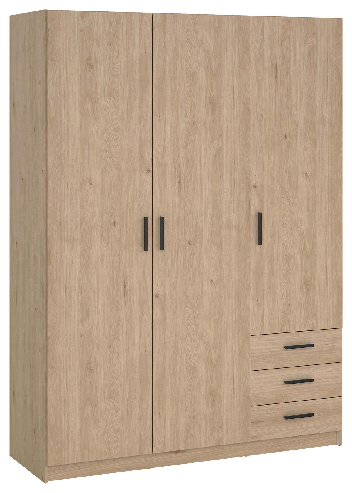 KLEIDERSCHRANK 147/200/49,8 cm,  in Eichefarben, 3-türig  - Eichefarben/Schwarz, Basics, Holzwerkstoff/Metall (147/200/49,8cm) - MID.YOU