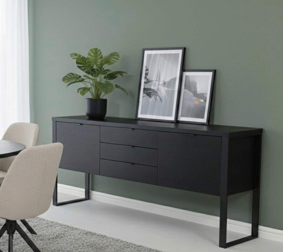 SIDEBOARD  180/76,2/39,5 cm 3 Schublade(n)  - Schwarz, KONVENTIONELL, Holzwerkstoff/Metall (180/76,2/39,5cm) - MID.YOU