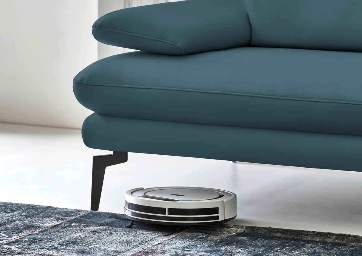 3-SITZER-SOFA in Leder Blau  - Blau/Schwarz, Design, Leder/Metall (222/86/104cm) - Dieter Knoll