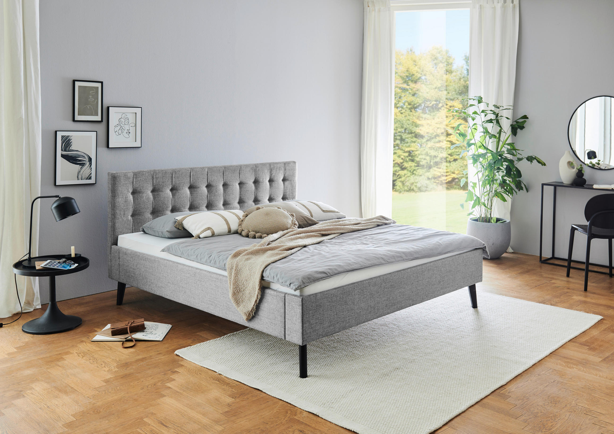 POLSTERBETT 180/200 cm  in Grau  - Schwarz/Grau, Basics, Holz/Textil (180/200cm) - Boxxx