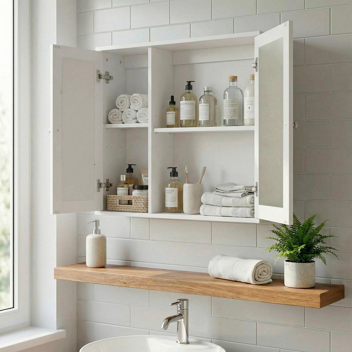 SPIEGELSCHRANK 60/50/15 cm  - Silberfarben/Weiß, Design, Glas/Holzwerkstoff (60/50/15cm) - Livetastic