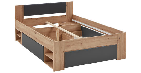 STAURAUMBETT 120/200 cm in Graphitfarben, Eiche Artisan - Graphitfarben/Eiche Artisan, KONVENTIONELL, Holzwerkstoff (120/200cm) - Carryhome