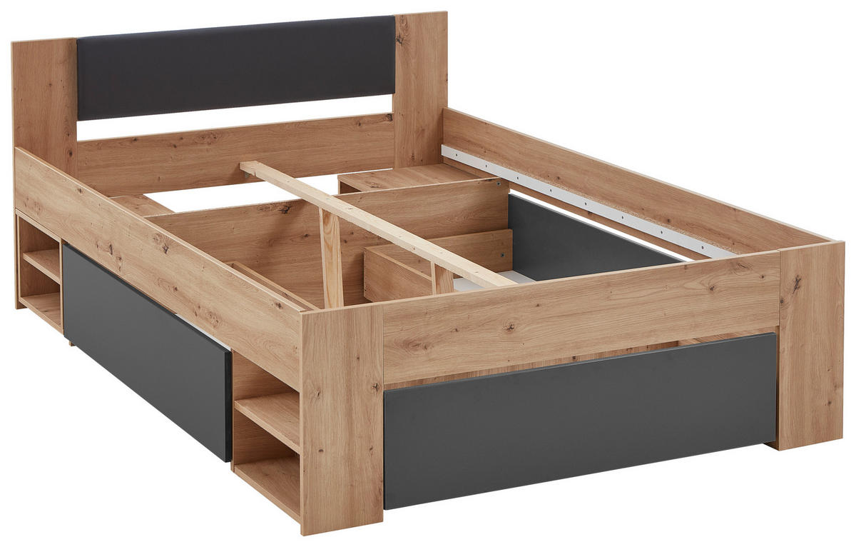 STAURAUMBETT 120/200 cm  in Graphitfarben, Eiche Artisan  - Graphitfarben/Eiche Artisan, KONVENTIONELL, Holzwerkstoff (120/200cm) - Boxxx