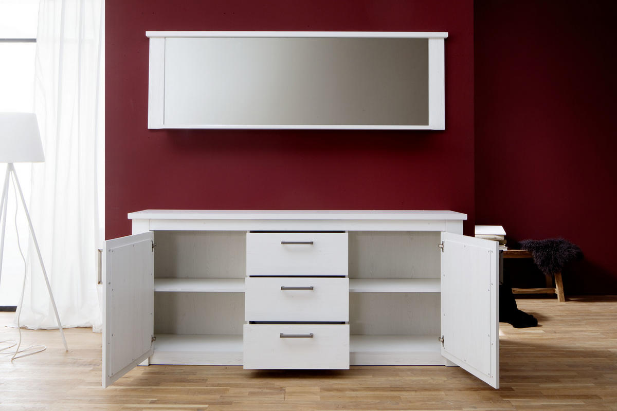 SIDEBOARD  197/88/42 cm 3 låda(or)  - vit/grå, Design, metall/trämaterial (197/88/42cm)