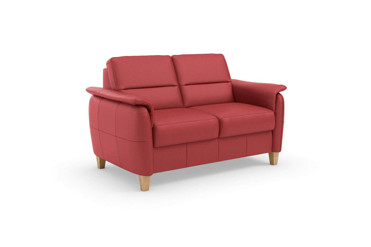DVOUMÍSTNÁ POHOVKA, červená, pravá kůže - barvy dubu/červená, Basics, dřevo/textil (149/89/89cm) - Sit & More