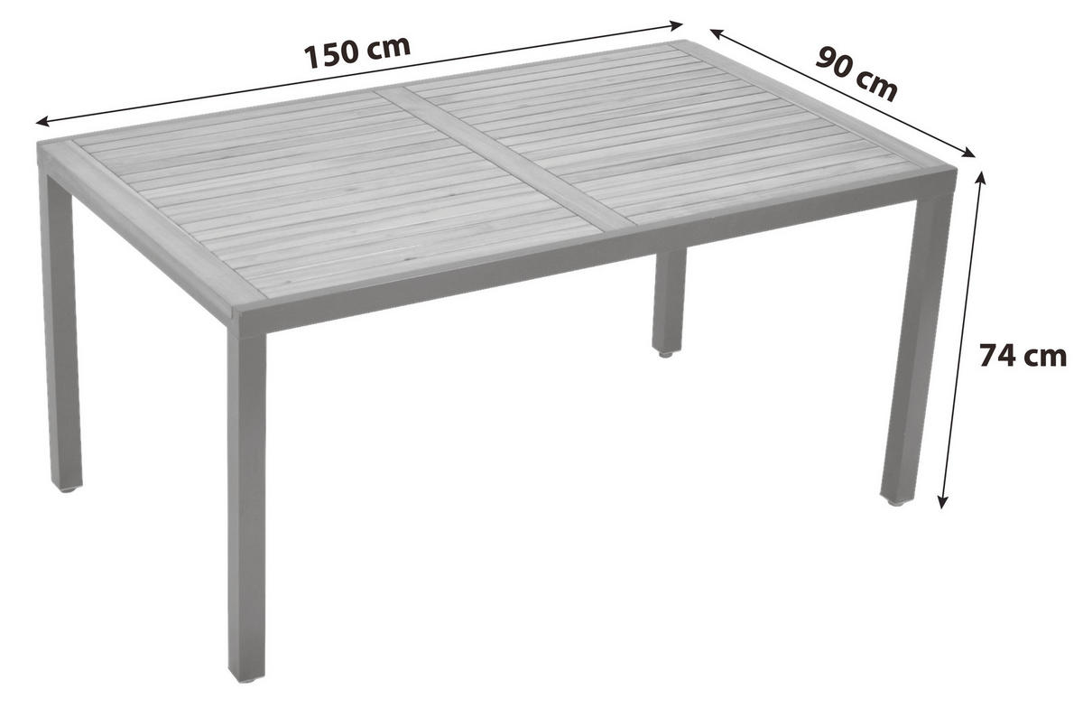 GARTENTISCH 150/90/74 cm Metall rechteckig  - Graphitfarben/Naturfarben, MODERN, Holz/Metall (150/90/74cm) - Gardenson