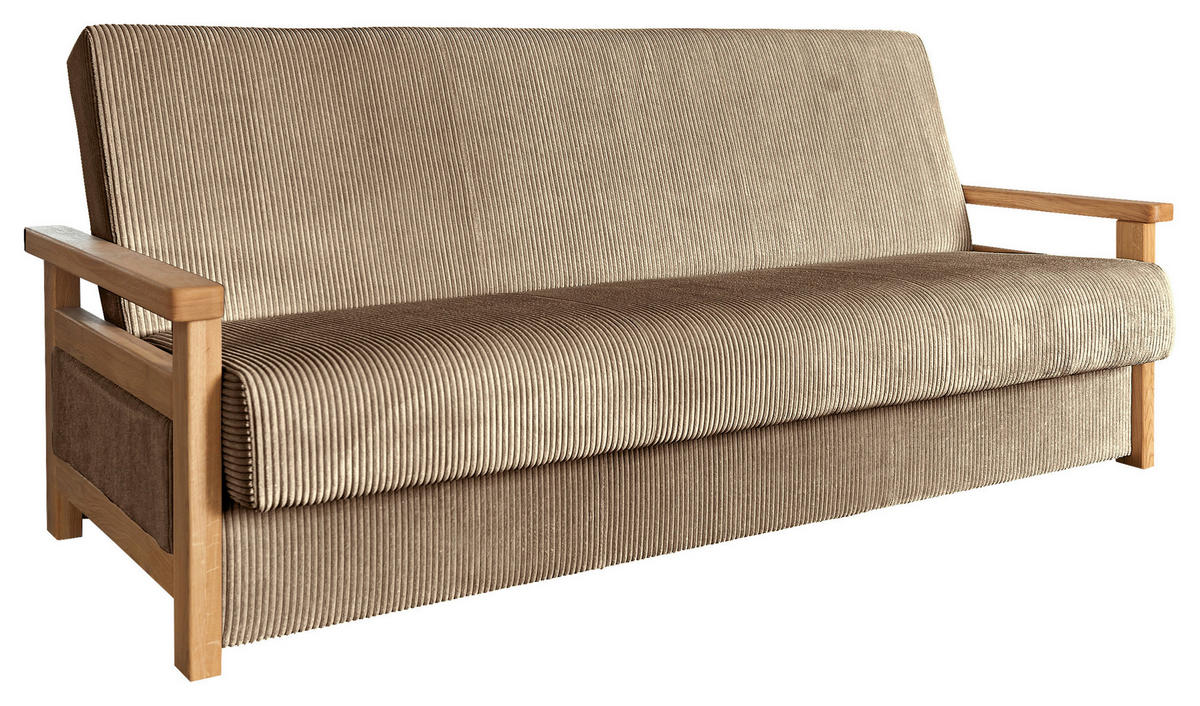 SCHLAFSOFA in Cord Hellbraun  - Hellbraun/Naturfarben, Design, Holz/Textil (220/90/90cm) - P & B