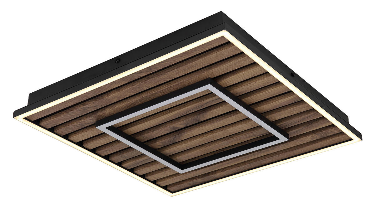 LED-DECKENLEUCHTE 45/45/6 cm   - Dunkelbraun/Schwarz, Natur, Holzwerkstoff/Kunststoff (45/45/6cm) - Globo