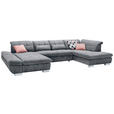 WOHNLANDSCHAFT Grau Mikrofaser  - Chromfarben/Grau, Design, Kunststoff/Textil (204/350/211cm) - Xora
