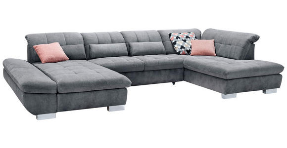 WOHNLANDSCHAFT Grau Mikrofaser - Chromfarben/Grau, Design, Kunststoff/Textil (204/350/211cm) - Xora