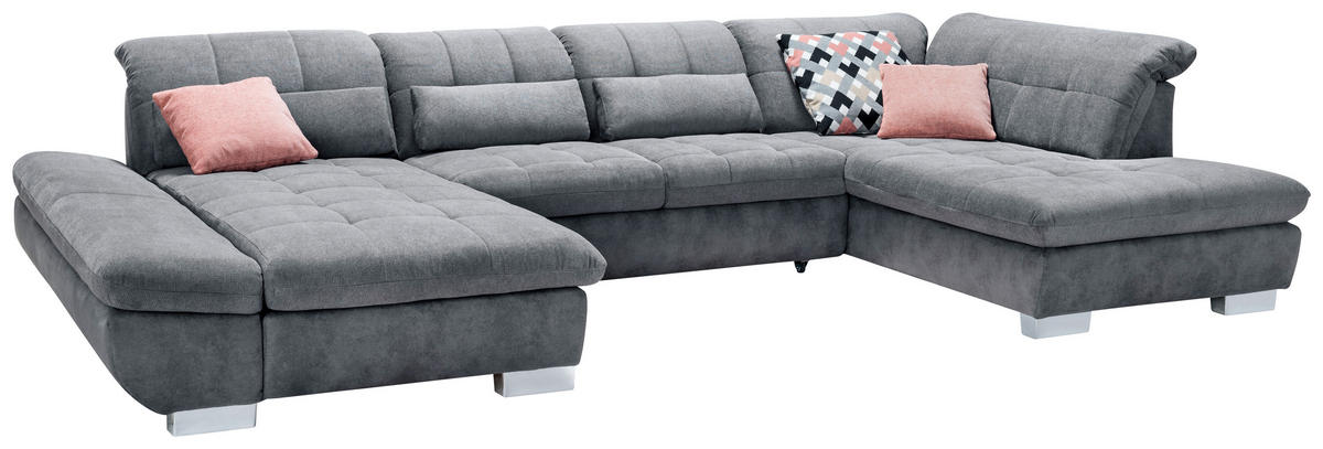 WOHNLANDSCHAFT in Mikrofaser Grau  - Chromfarben/Grau, Design, Kunststoff/Textil (204/350/211cm) - Xora