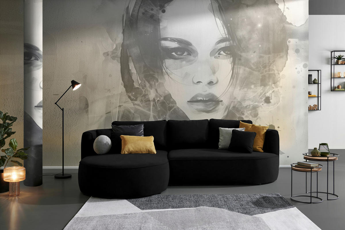 ECKSOFA in Webstoff Schwarz  - Schwarz/Grün, Design, Kunststoff/Textil (183/284cm) - Welnova