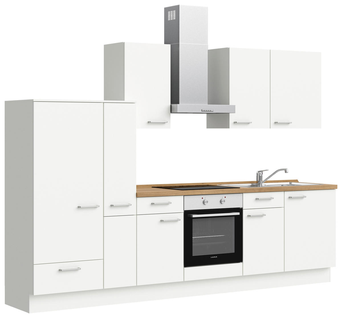 KÜCHENLEERBLOCK 300 cm   in Weiß, Eichefarben  - Edelstahlfarben/Eichefarben, MODERN, Holzwerkstoff/Metall (300cm) - Nobilia