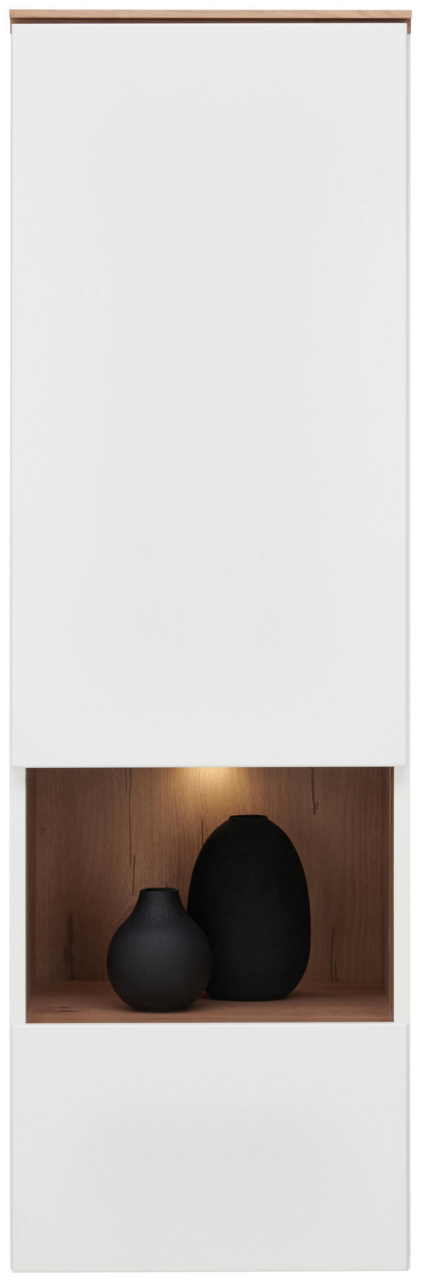 VISEČA VITRINA, bela, barve hrasta - črna/barve hrasta, Moderno, kovina/steklo (40/126/37cm) - Hom`in